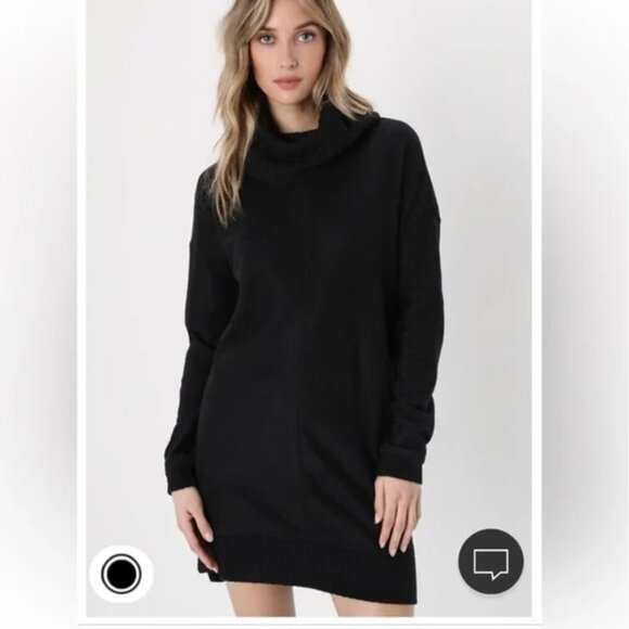 Lulus Black Cowl Neck Sweater Dress - Picture 1 of 8